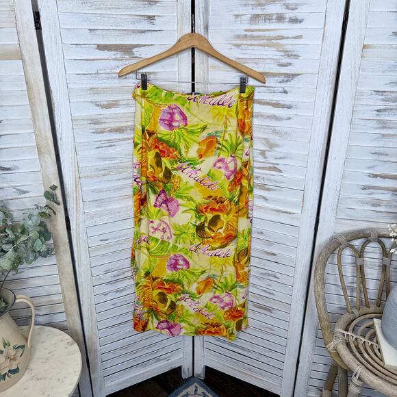 JAMS WORLD Women's L Wrap Maxi Skirt Hawaiian Ukulele Copyright Pattern Yellow - Picture 11 of 11